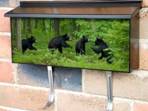 Playful Cubs Running Through Green Forest Townhouse Mailbox Cover