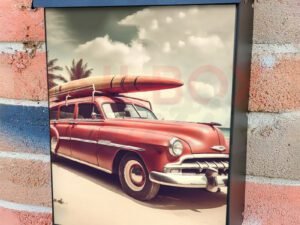 Old Car With Surf Board with Palm Trees Colonial Mailbox Cover