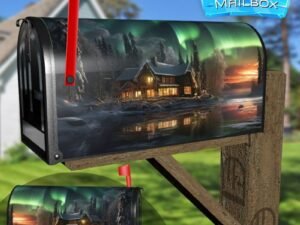 Northern Lights Sky Magical Winter Scene Decorative Rural Farm Mailbox Cover