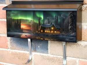 Northern Lights Sky Magical Winter Scene Townhouse Mailbox Cover