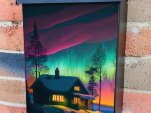 Colorful Northern Lights And Little House Colonial Mailbox Cover