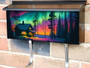 Colorful Northern Lights And Little House Townhouse Mailbox Cover