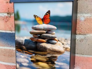 Nature Serenity Stacked Pebbles Colorful Butterfly Colonial Mailbox Cover