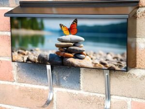 Nature Serenity Stacked Pebbles Colorful Butterfly Townhouse Mailbox Cover