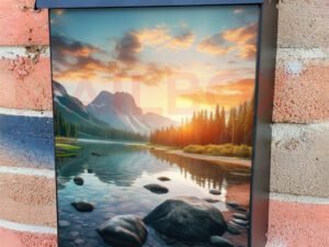 Panoramic Mountain Lake At Sunset Colonial Mailbox Cover