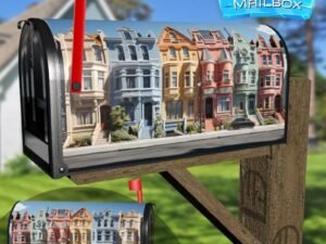 Modern Colorful Cityscape With Colorful Row Houses Buildings Decorative Rural Farm Mailbox Cover