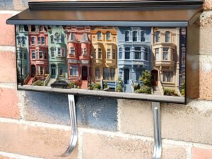 Modern Colorful Cityscape With Colorful Row Houses Buildings Townhouse Mailbox Cover