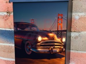 Lowrider With Custom Paint Job Nightlife with a Bridge behind Colonial Mailbox Cover
