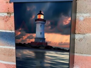 Beautiful Lighthouse In Moody Sky Sunset Colonial Mailbox Cover