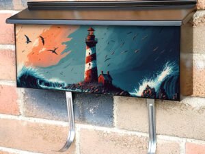 Painted Lighthouse at the Ocean On a Windy Weather Day Townhouse Mailbox Cover