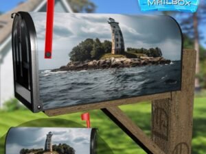 Lighthouse on a Small Green Island Decorative Rural Farm Mailbox Cover