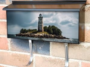 Lighthouse on a Small Green Island Townhouse Mailbox Cover