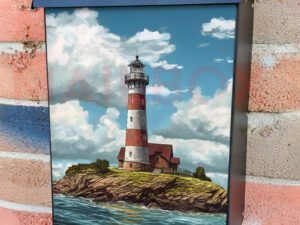 Painted Lighthouse on a Small Green Island Colonial Mailbox Cover