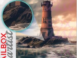 Lighthouse on a Small Green Island at Sunset Colonial Mailbox Cover