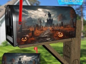 Night Jack O Lanterns Around A Spooky Cemetery Decorative Rural Farm Mailbox Cover