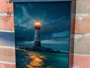 Illuminated Lighthouse Beacon At Twilight Colonial Mailbox Cover
