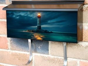 Illuminated Lighthouse Beacon At Twilight Townhouse Mailbox Cover