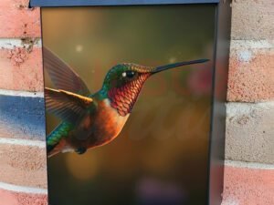 Hovering Hummingbird Flaps Iridescent Wings In Mid Air Colonial Mailbox Cover