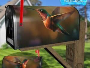Hovering Hummingbird Flaps Iridescent Wings In Mid Air Decorative Rural Farm Mailbox Cover