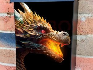 Colorful Head Of A Dragon Breathing Fire Colonial Mailbox Cover