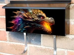 Colorful Head Of A Dragon Breathing Fire Townhouse Mailbox Cover