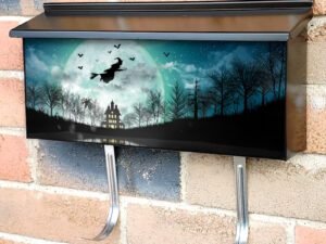 Halloween Silhouette Of Witch Flying Over The Full Moon Townhouse Mailbox Cover