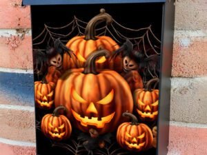 Halloween Pumpkins in a Spider Web Colonial Mailbox Cover