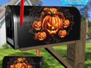 Halloween Pumpkins in a Spider Web Decorative Rural Farm Mailbox Cover
