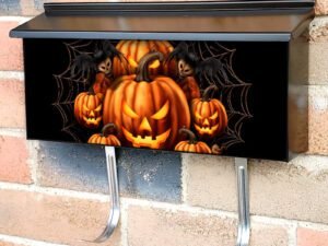 Halloween Pumpkins in a Spider Web Townhouse Mailbox Cover