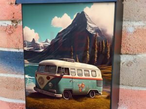 Going On Vacation In A Van By A Beautiful Lake between Hills Colonial Mailbox Cover