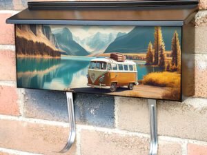 Going On Vacation In A Van By A Beautiful Lake with Hills Townhouse Mailbox Cover