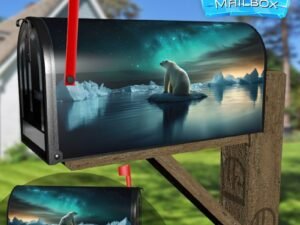 Lonely White Polar Bear On a Floating Iceberg Decorative Rural Farm Mailbox Cover