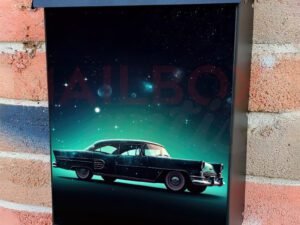 Futuristic Retro Car In Space Galaxy Colonial Mailbox Cover