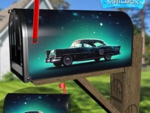 Futuristic Retro Car In Space Galaxy Decorative Rural Farm Mailbox Cover