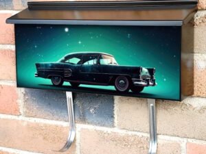 Futuristic Retro Car In Space Galaxy Townhouse Mailbox Cover