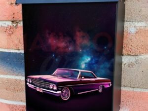 Futuristic Retro Car In Space Galaxy Stars Colonial Mailbox Cover