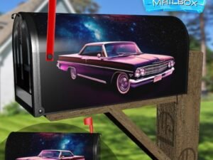 Futuristic Retro Car In Space Galaxy Stars Decorative Rural Farm Mailbox Cover