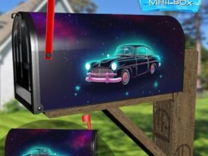 Futuristic Retro Car In Space Galaxy 3 Decorative Rural Farm Mailbox Cover