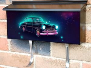 Futuristic Retro Car In Space Galaxy 3 Townhouse Mailbox Cover