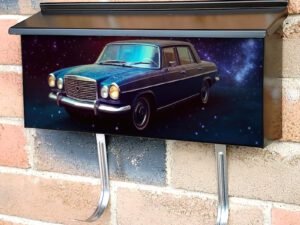 Futuristic Retro Car In Space Galaxy 4 Townhouse Mailbox Cover