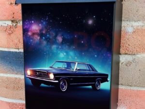Futuristic Retro Car In Space Galaxy 6 Colonial Mailbox Cover