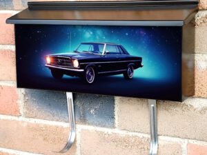 Futuristic Retro Car In Space Galaxy 6 Townhouse Mailbox Cover