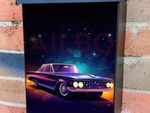 Futuristic Retro Car In Space Galaxy 2 Colonial Mailbox Cover