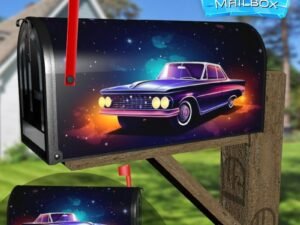 Futuristic Retro Car In Space Galaxy 2 Decorative Rural Farm Mailbox Cover