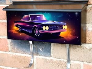 Futuristic Retro Car In Space Galaxy 2 Townhouse Mailbox Cover