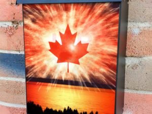 Fireworks Canada Day Canadian Maple Leaf Flag at Sunset Colonial Mailbox Cover