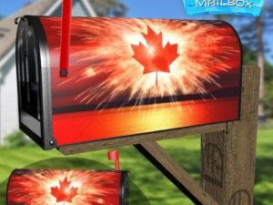 Fireworks Canada Day Canadian Maple Leaf Flag at Sunset Decorative Rural Farm Mailbox Cover