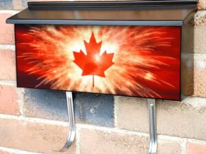 Fireworks Canada Day Canadian Maple Leaf Flag at Sunset Townhouse Mailbox Cover