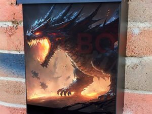 Fire Breathes Explode From A Giant Dragon In A Black Night Colonial Mailbox Cover