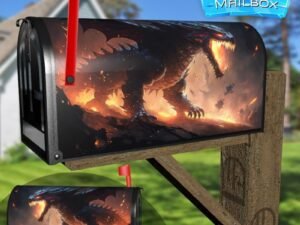 Fire Breathes Explode From A Giant Dragon In A Black Night Decorative Rural Farm Mailbox Cover